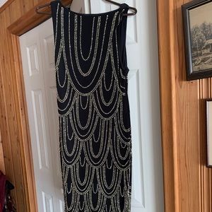 Black with gold beading cocktail dress. Worn once